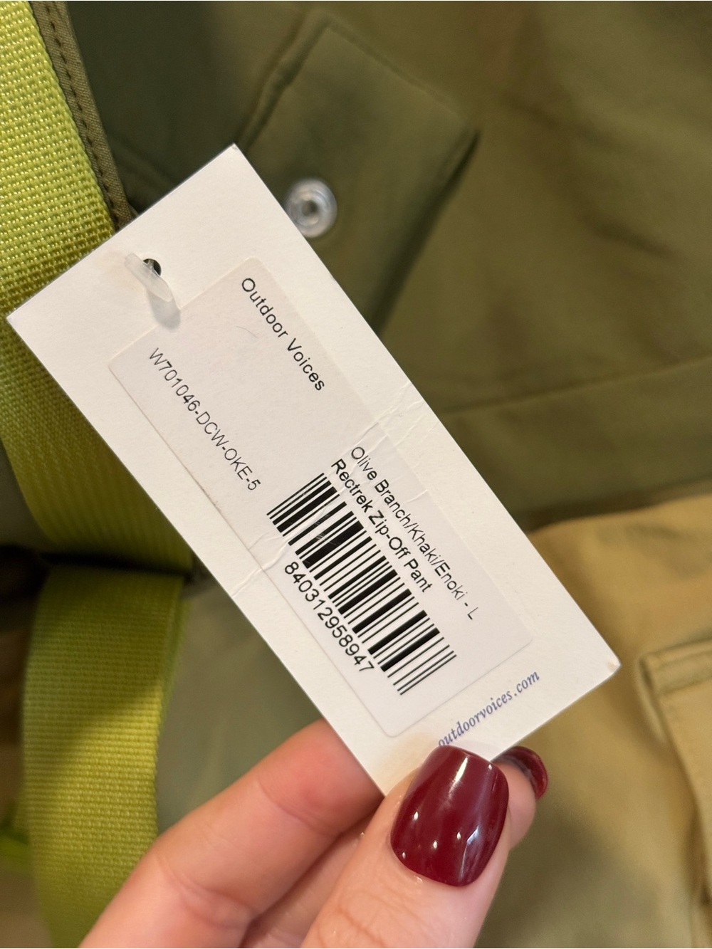 Outdoor Voices RecTrek Zip-Off Convertible Cargo Hiking Pants Olive Women L NWT - Picture 3 of 16